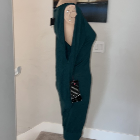 Womens Dress L Dark Emerald Green Long Cold Shoulder Sleeve size - Picture 3 of 4